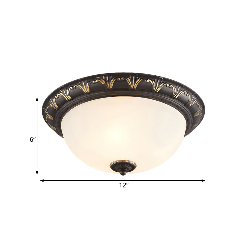 Black 2/3 Heads Ceiling Flush Countryside White Glass Dome Flush Mount Light Fixture for Bedroom, 12"/15.5" W