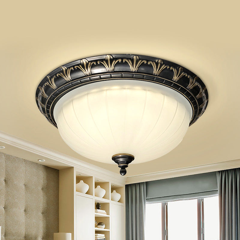 Dome Living Room Ceiling Light Rural White Glass LED Black Flush Mount Lighting Fixture