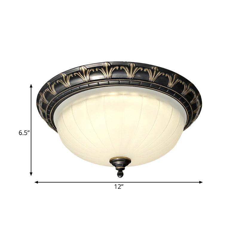 Dome Living Room Ceiling Light Rural White Glass LED Black Flush Mount Lighting Fixture