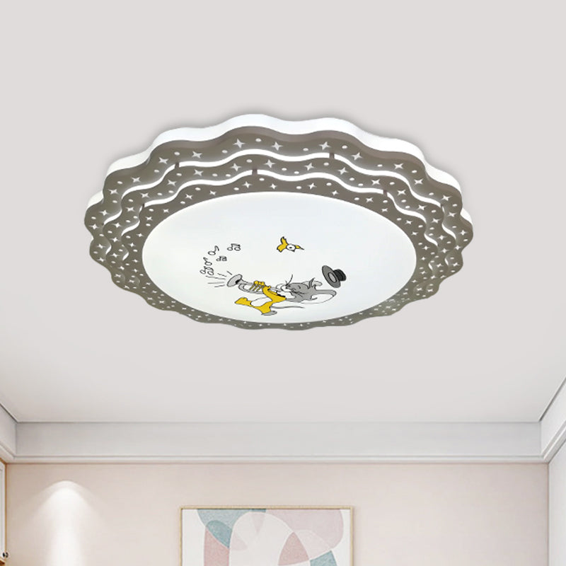 Tiered Ripple Flush Ceiling Light Cartoon Acrylic Bedroom LED Flush Mount Lamp in Pink/Blue/Grey-Yellow