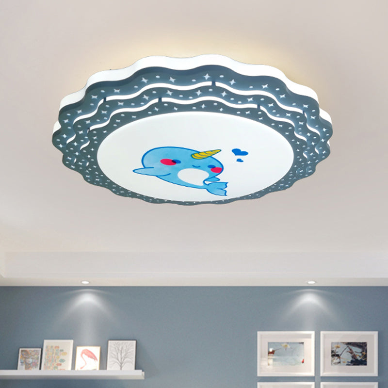 Tiered Ripple Flush Ceiling Light Cartoon Acrylic Bedroom LED Flush Mount Lamp in Pink/Blue/Grey-Yellow