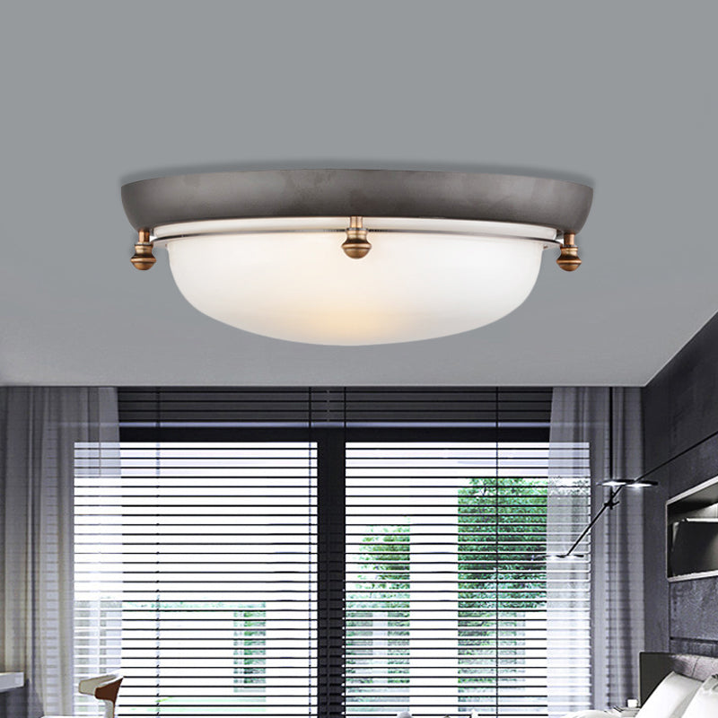 White Glass Dome Flush Light Country 3 Bulbs Bedroom Flush Mount Recessed Lighting