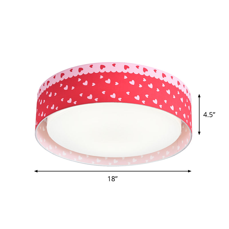 Kinder lieben Herz Muster Trommel Flushmount Acryl Kinder Schlafzimmer LED Deckenleuchte in Rot