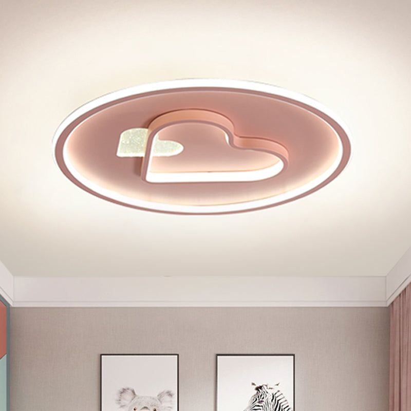 Kid LED Flush Mount Lamp Pink/Blue/Black Circle and Loving Heart Ceiling Fixture with Acrylic Shade