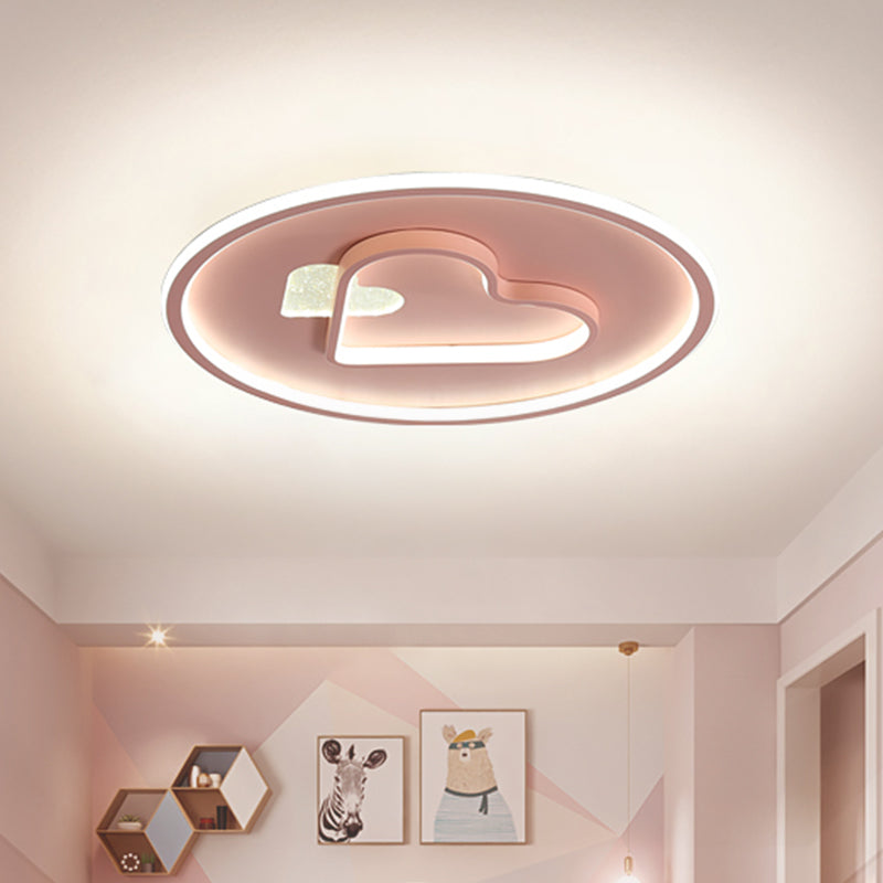Kid LED Flush Mount Lamp Pink/Blue/Black Circle and Loving Heart Ceiling Fixture with Acrylic Shade