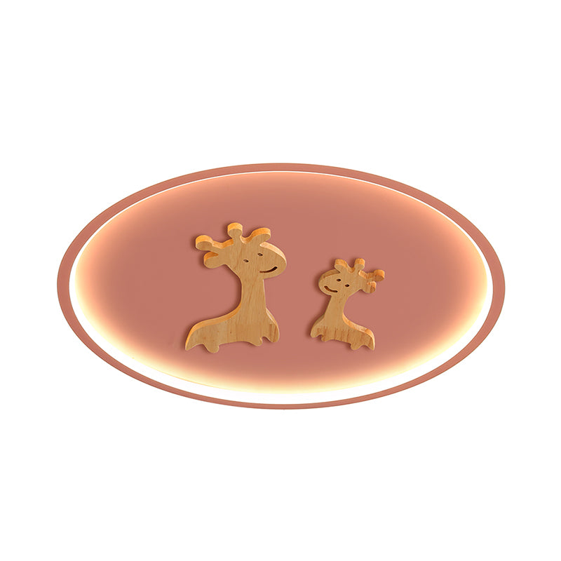 Deer Pattern Oval Flush Mounted Light Kids Acrylic Blue/Pink/Black LED Close to Ceiling Lamp for Bedroom