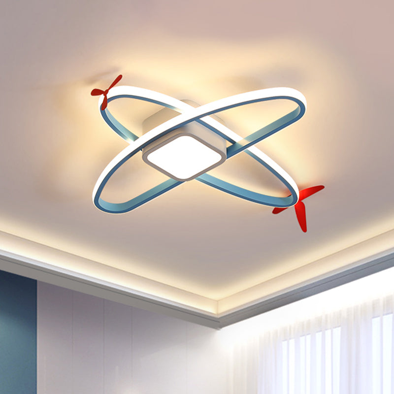 Acrylic Airplane Flush Light Fixture Cartoon Blue Integrated LED Ceiling Mount Lamp in Warm/White Light