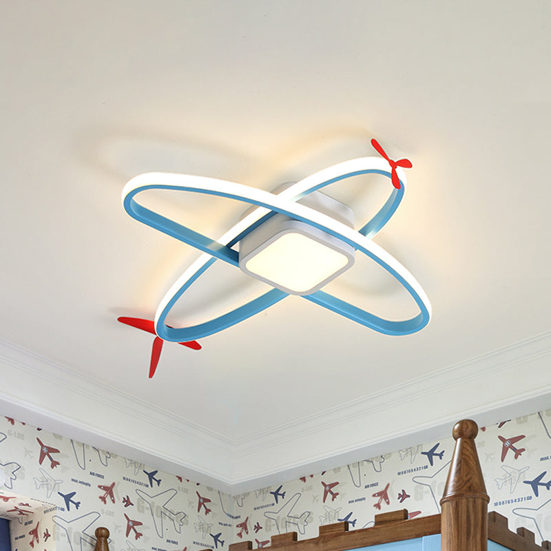 Acrylic Airplane Flush Light Fixture Cartoon Blue Integrated LED Ceiling Mount Lamp in Warm/White Light