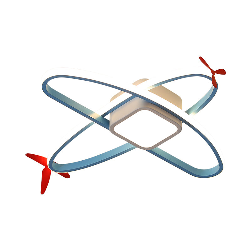 Acrylic Airplane Flush Light Fixture Cartoon Blue Integrated LED Ceiling Mount Lamp in Warm/White Light