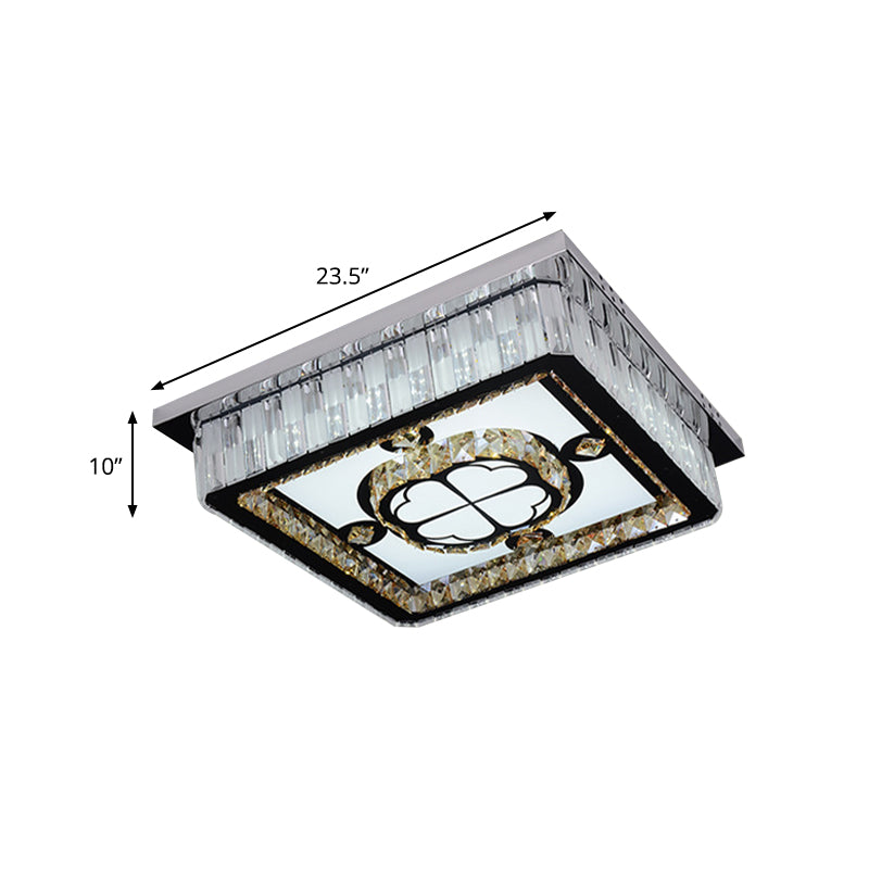 Simplicity Square Ceiling Mounted Light LED Crystal Flush Mount Lamp in Chrome with Clover Pattern