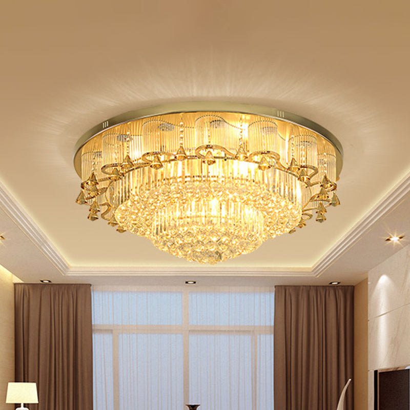 Gold LED Ceiling Flush Mount Contemporary Diamond Crystal Dual-Layered Flushmount Lighting