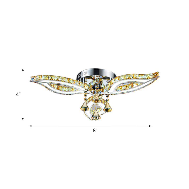 Blattschlafzimmer Halbmontage Beleuchtung zeitgenössischer Bernsteinkristall LED Chrom Flushmount