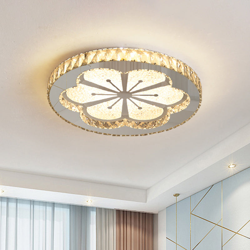 Semplicità Etched Deer / Flower Flushmount Light LED Rettangolare - Cut Crystal Massimale Montaggio in Nickel con Circular Design