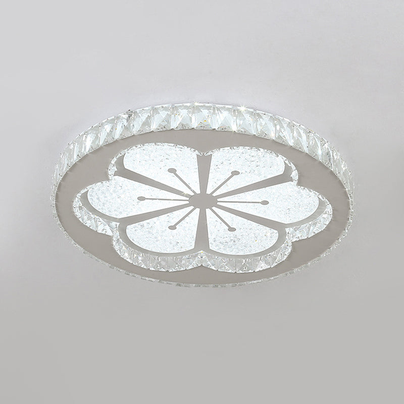 Plafonnier LED en forme de cerf/fleur gravé Simplicity, montage au plafond en cristal taillé rectangulaire en nickel avec conception circulaire