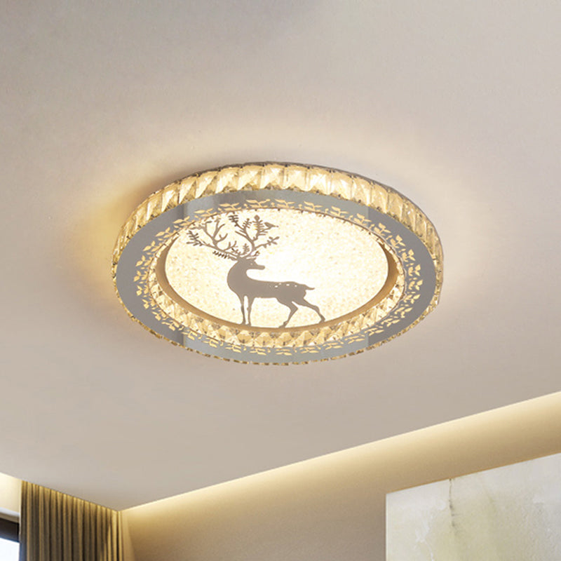 Semplicità Etched Deer / Flower Flushmount Light LED Rettangolare - Cut Crystal Massimale Montaggio in Nickel con Circular Design