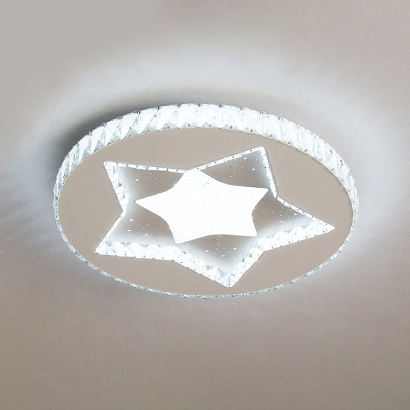 Cut Crystal Nickel Flush Light Fixture Moon/Star LED Contemporary Ceiling Mount for Bedroom