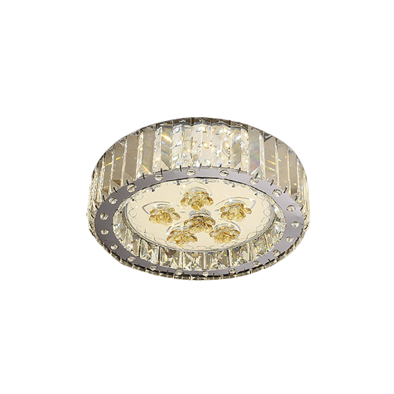 LED Flush Mount Spotlight Minimal Stil Drum Schatten Facettiert Crystal Close to Ceiling Lamp in Nickel