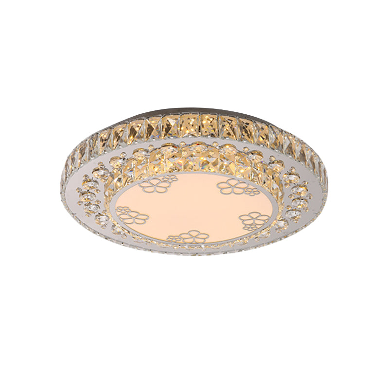 Crystal Round Flush Lamp Modern Bedroom Petal Pattern LED Flush Mount Ceiling Light in Nickel