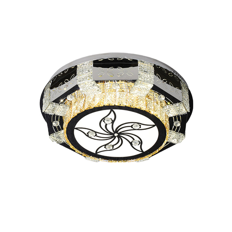 Lampe LED encastrée moderniste, abat-jour tambour, plafonnier en bloc de cristal en Nickel avec motif fleur/quatre feuilles