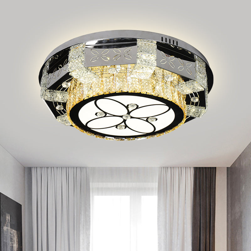 Lampe LED encastrée moderniste, abat-jour tambour, plafonnier en bloc de cristal en Nickel avec motif fleur/quatre feuilles