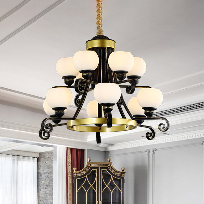 12 lampadine il lampadario del soffitto in vetro in vetro nero glassato classico per soggiorno per soggiorno