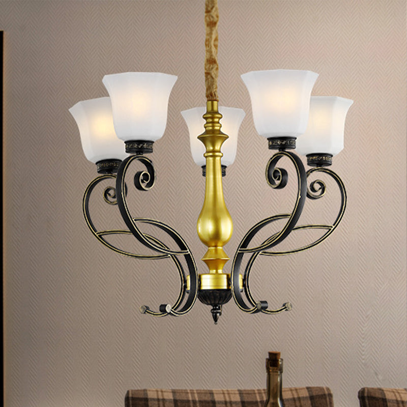 Classico lampadario del soffitto a campana Ciondolo in vetro opale in nero e oro con braccio scorrevole