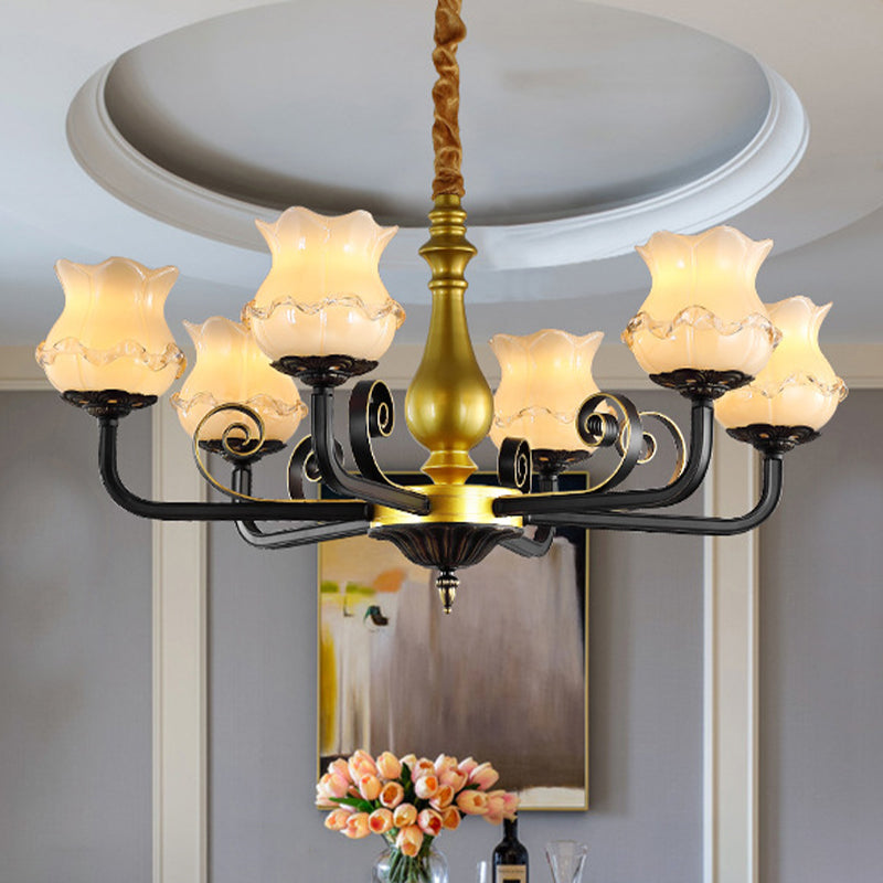 Antique Blossom lampadario illuminazione a 6 teste con soffitto in vetro a 6 teste Luce a sospensione in nero