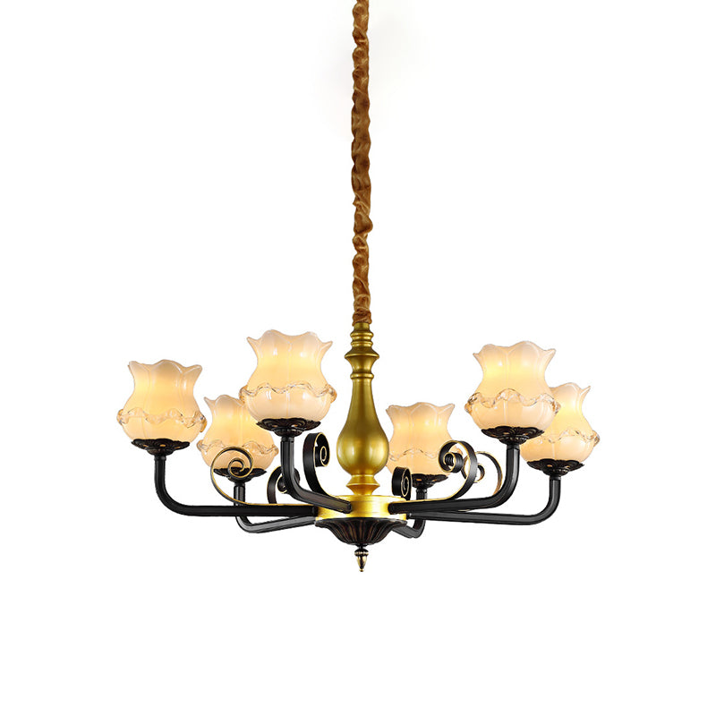 Antique Blossom lampadario illuminazione a 6 teste con soffitto in vetro a 6 teste Luce a sospensione in nero