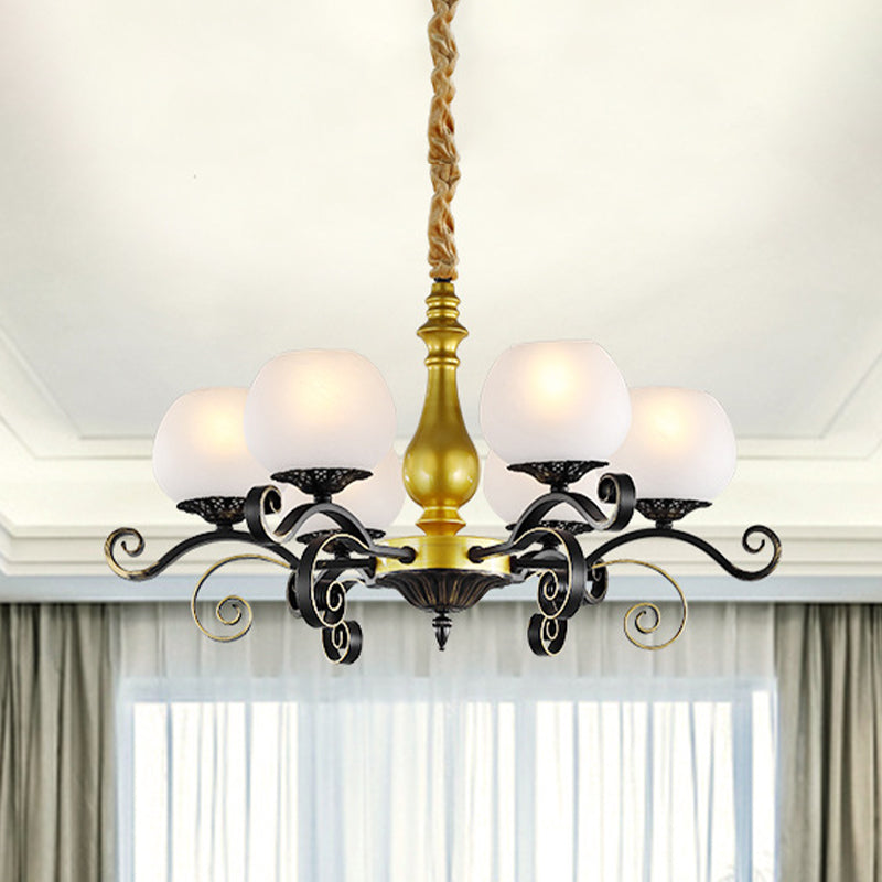 6 luci Accendere illuminazione braccio antico a scorrimento Bianco di lampadario in vetro in vetro in nero e oro