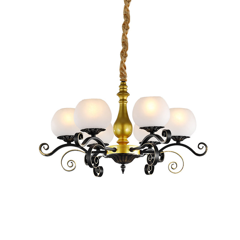 6 luci Accendere illuminazione braccio antico a scorrimento Bianco di lampadario in vetro in vetro in nero e oro