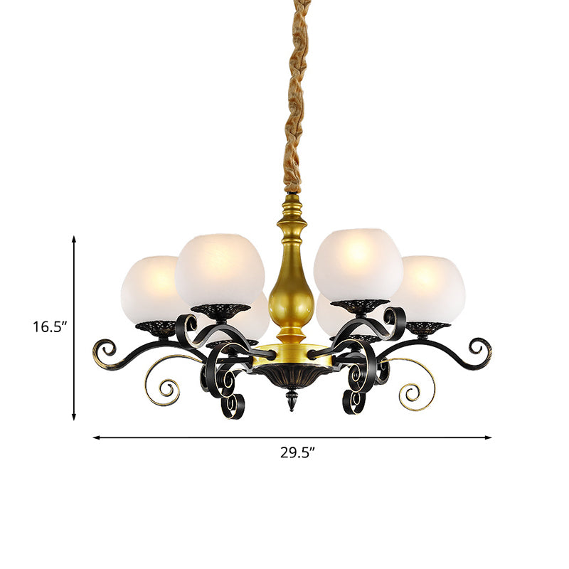 6 luci Accendere illuminazione braccio antico a scorrimento Bianco di lampadario in vetro in vetro in nero e oro