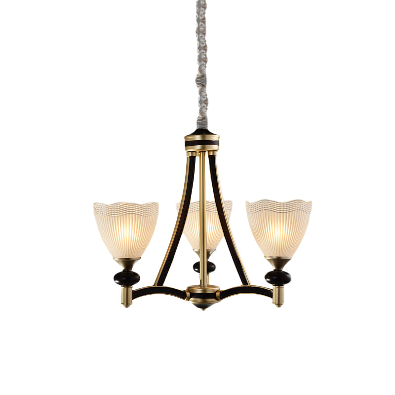 Bud Prismatic Glass Kroonluchter Traditionalisme 3/5 Hoofden Slaapkamer Suspensie Hanger in zwart en goud