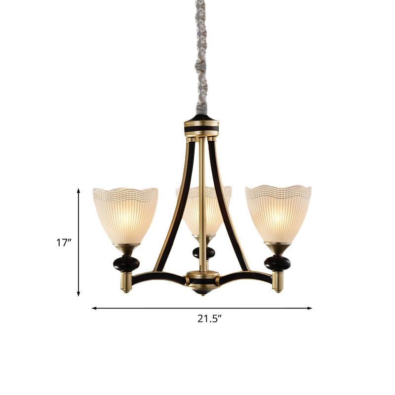 Bud Prismatic Glass Kroonluchter Traditionalisme 3/5 Hoofden Slaapkamer Suspensie Hanger in zwart en goud