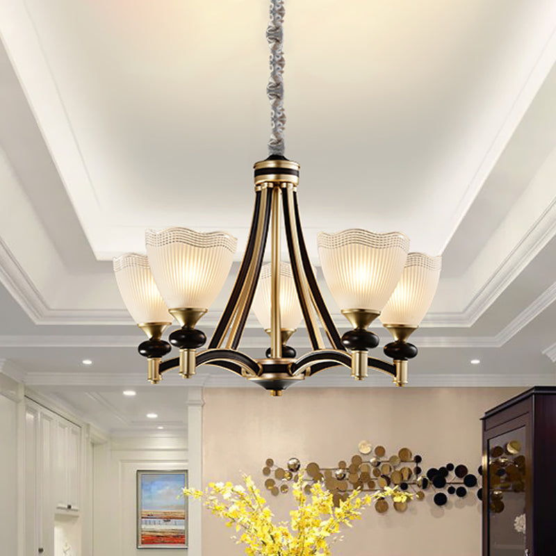 Bud Prismatic Glass Kroonluchter Traditionalisme 3/5 Hoofden Slaapkamer Suspensie Hanger in zwart en goud