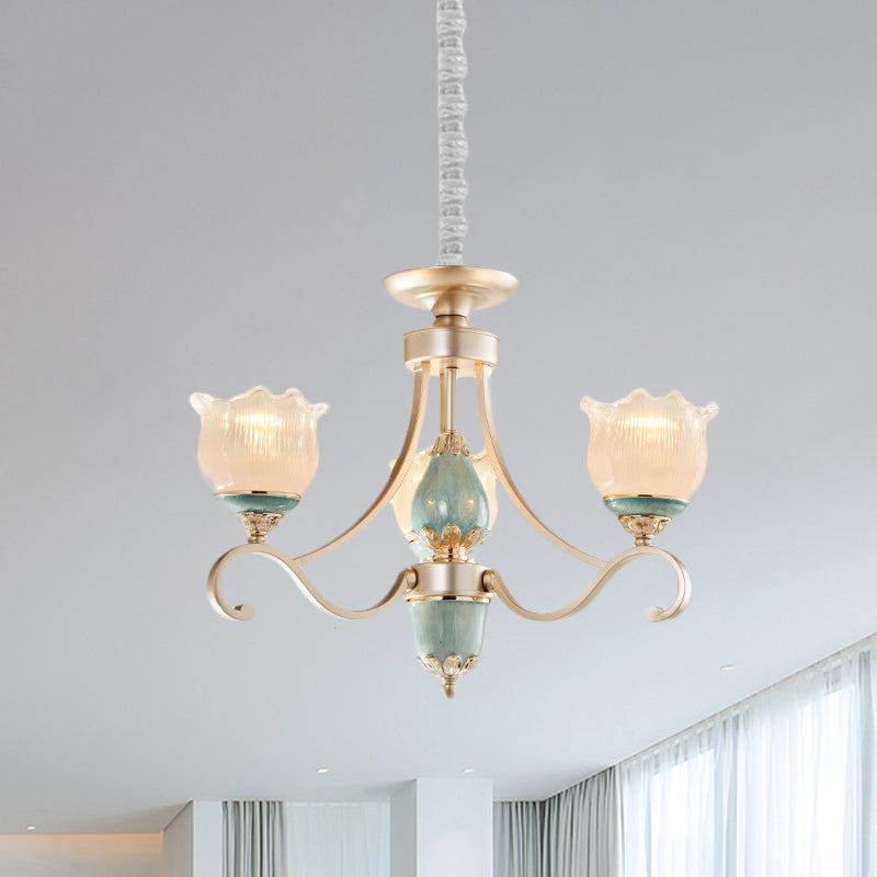 Lampadella tradizionale a soffitto floreale 3/5/6 luci gamba in vetro Apparecchio di illuminazione a sospensione in oro