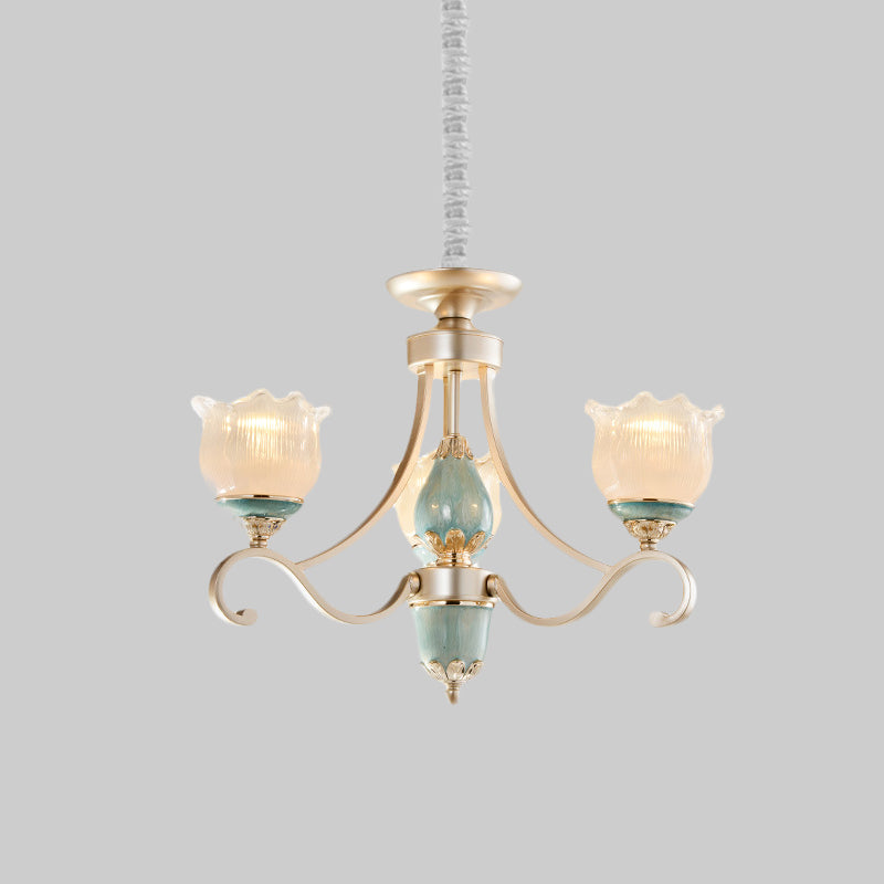Lampadella tradizionale a soffitto floreale 3/5/6 luci gamba in vetro Apparecchio di illuminazione a sospensione in oro