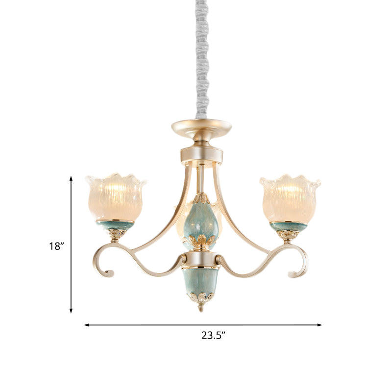 Lampadella tradizionale a soffitto floreale 3/5/6 luci gamba in vetro Apparecchio di illuminazione a sospensione in oro