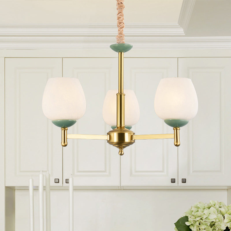 Finitura dorata 3 teste Sospensione Lumo tradizionale in vetro bianco Tulipò lampadario a pendenza del lampadario