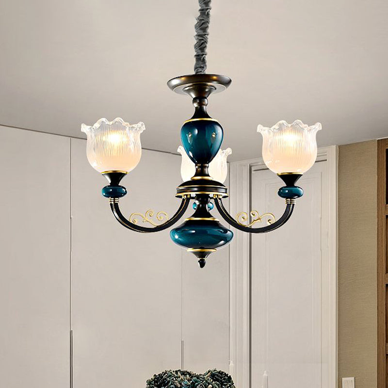 Blossom Living Room Pendule Light Classic Clear Cilabed Verre 3/6 Lumières Chandelier noir et bleu