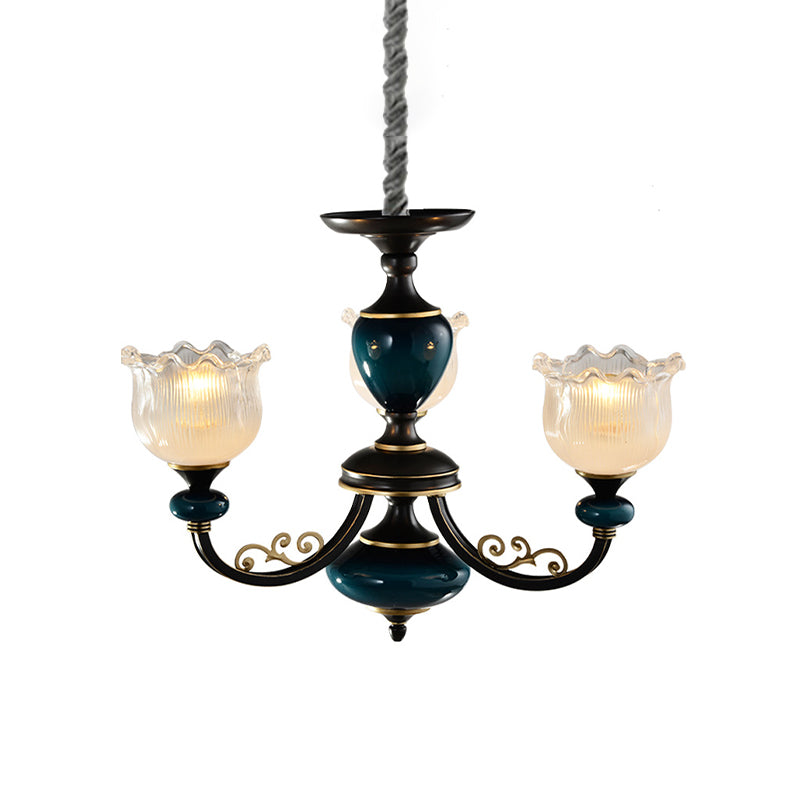 Blossom Living Room Pendule Light Classic Clear Cilabed Verre 3/6 Lumières Chandelier noir et bleu