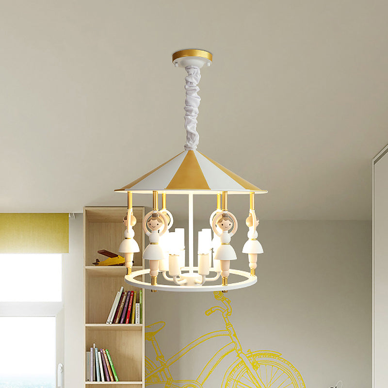 Ballet Girl Resin Hanging Lightture Kid 5 Bulbes Blancs et Gol Chandelier Pendant