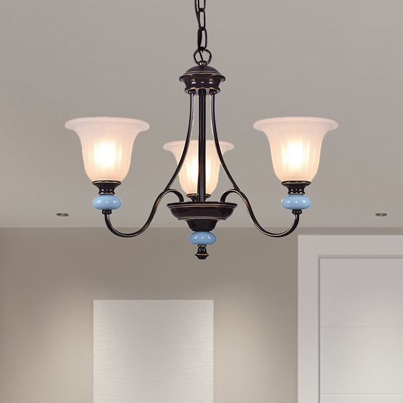 Éclairage de lustre de 3/6 à 6 tête lampe de suspension de salon traditionnelle avec une large bouée de verre blanc en noir en noir