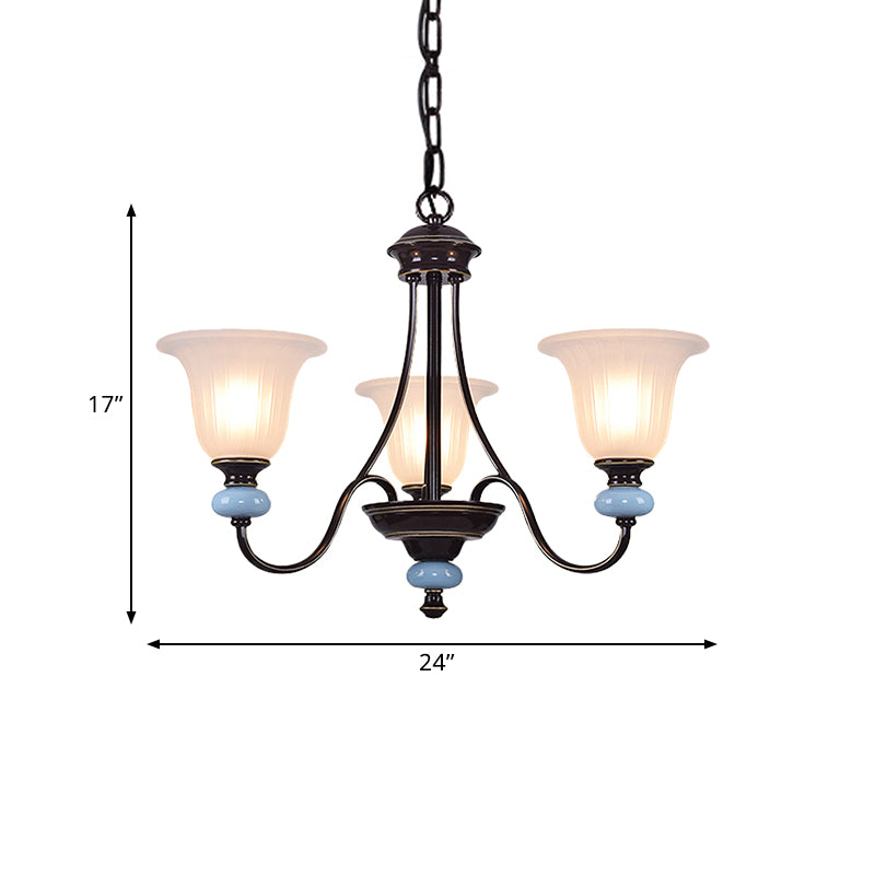 Éclairage de lustre de 3/6 à 6 tête lampe de suspension de salon traditionnelle avec une large bouée de verre blanc en noir en noir