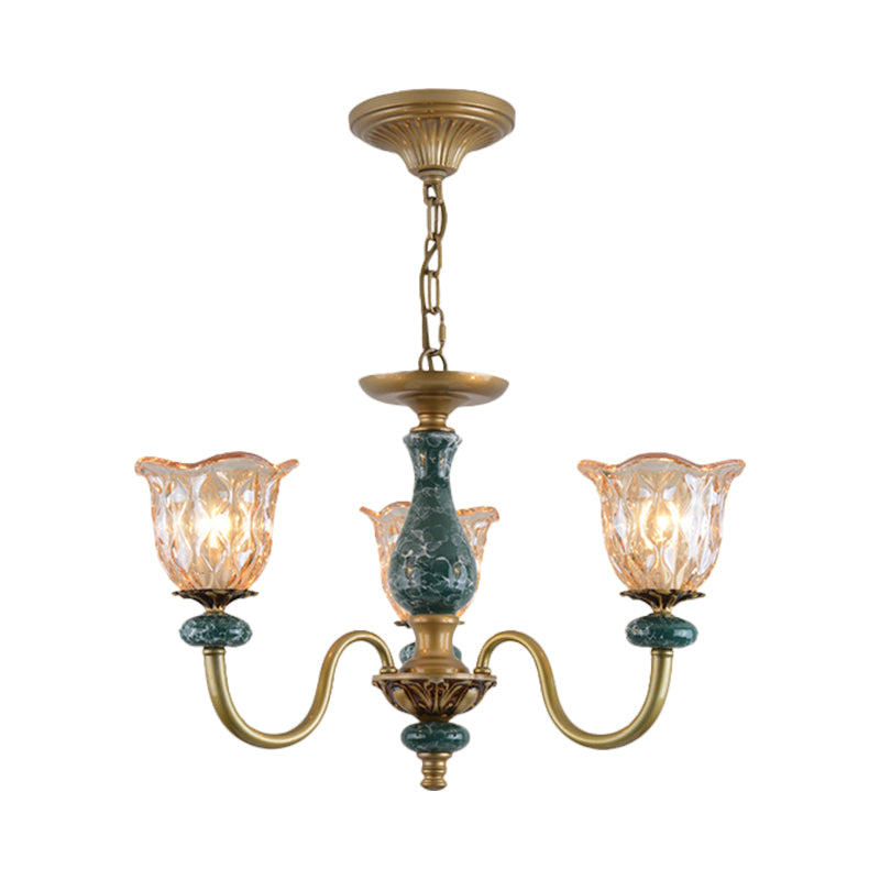 Chandelier pendentif à fleurs de campagne 3/5/6 têtes de suspension en verre bronzé lumière en laiton avec accent en céramique