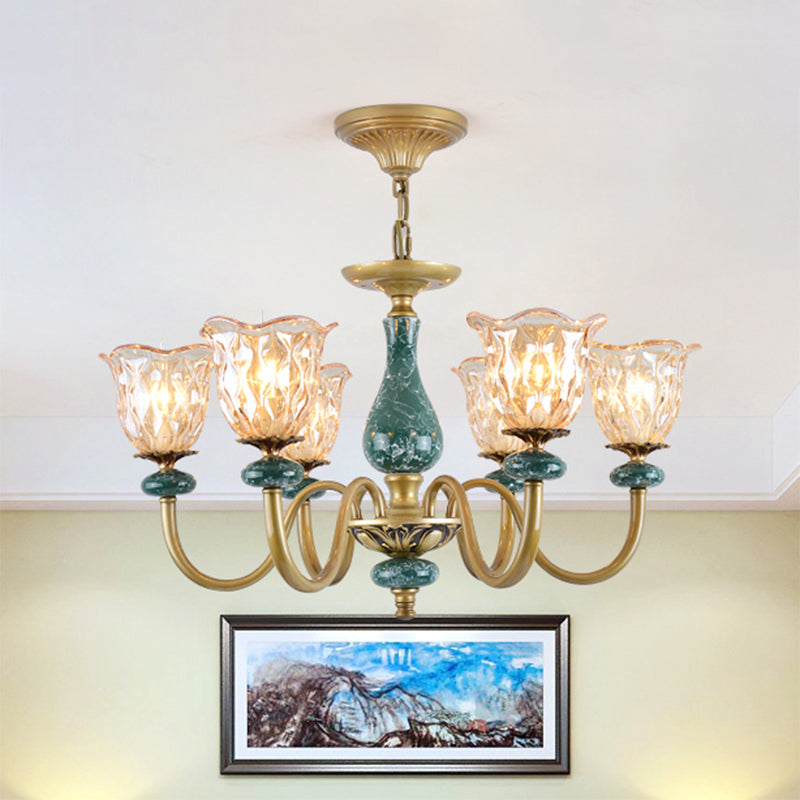 Chandelier pendentif à fleurs de campagne 3/5/6 têtes de suspension en verre bronzé lumière en laiton avec accent en céramique
