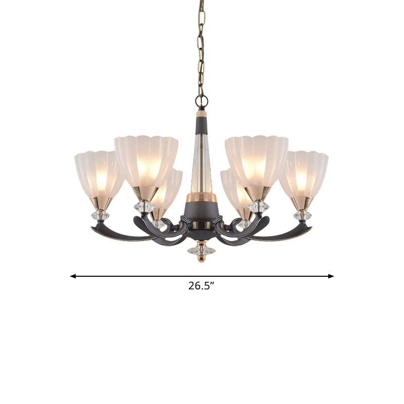 Grey-Gold 6/8 Lights Bidelier lampadario tradizionale fiore di vetro smerigliato bianco su una lampada sospesa