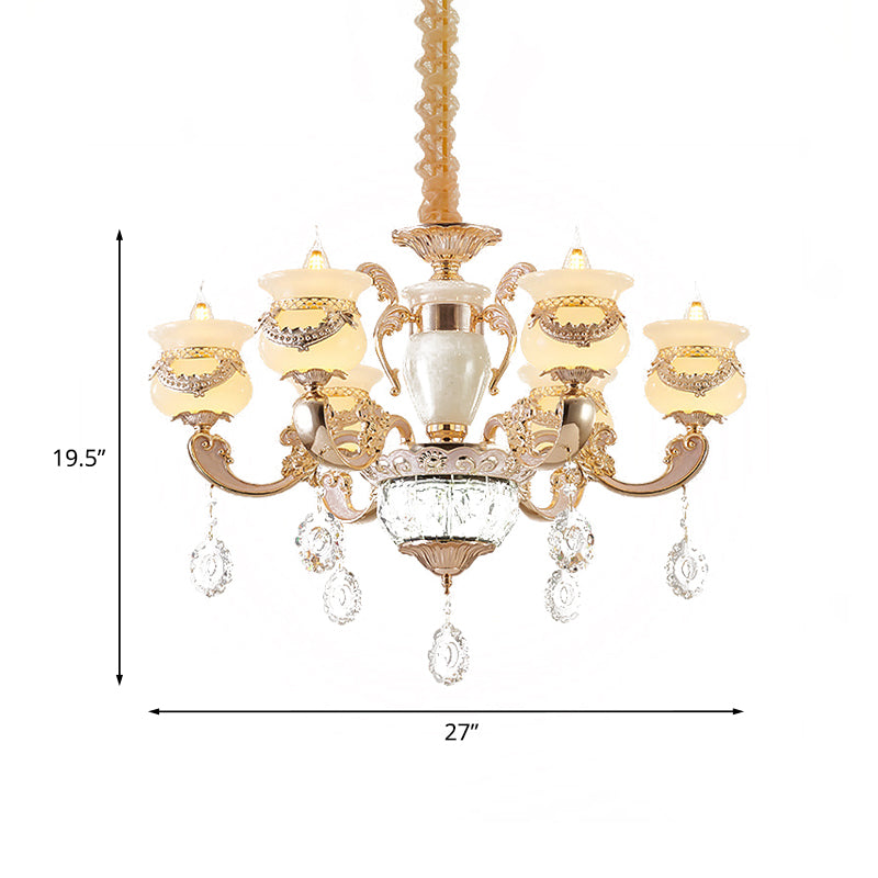 Jade Gold Chandelier Lighting Candle 6 Lights Traditional Ceiling Pendant Light with Crystal Drop