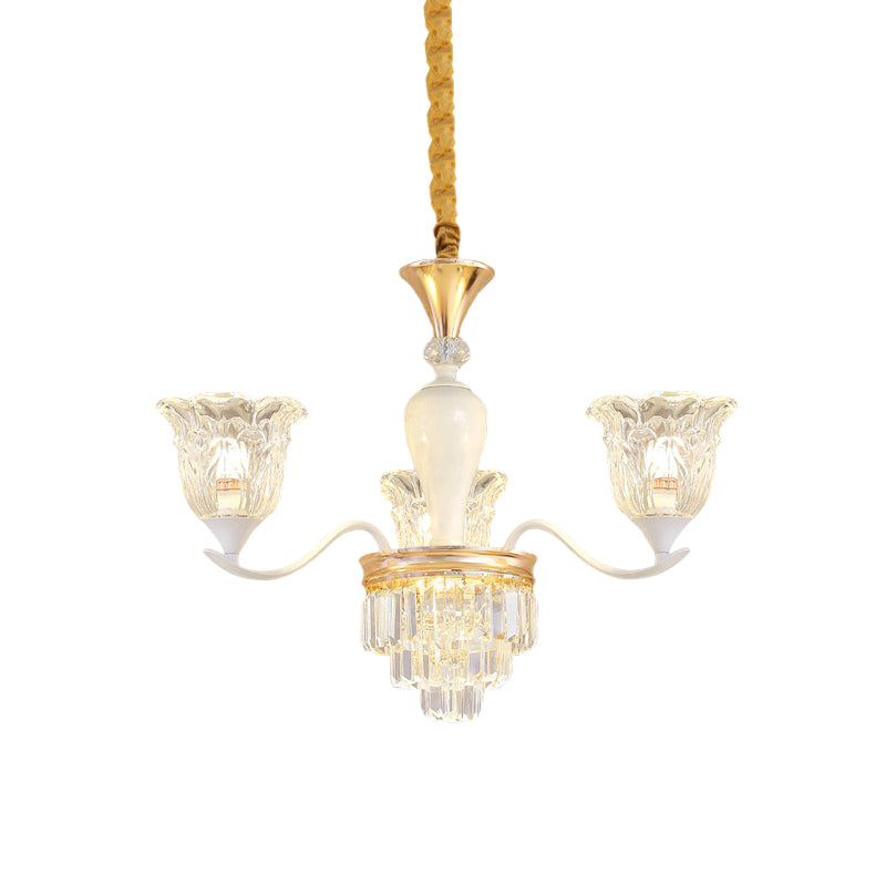 Blossom Bedroom Chandelier Lamp Traditional Clear Crystal Glass 3/6-Head Gold Suspension Pendant