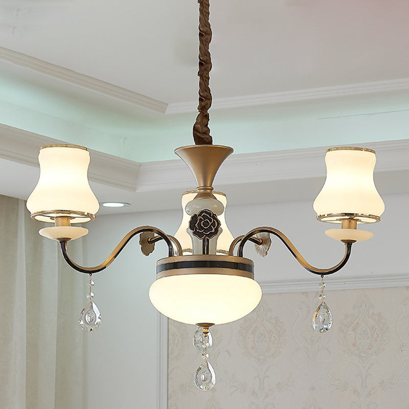 Crème glas messing kroonluchter licht gebogen arm 3/6 bollen traditionele hanglamp met kristalval