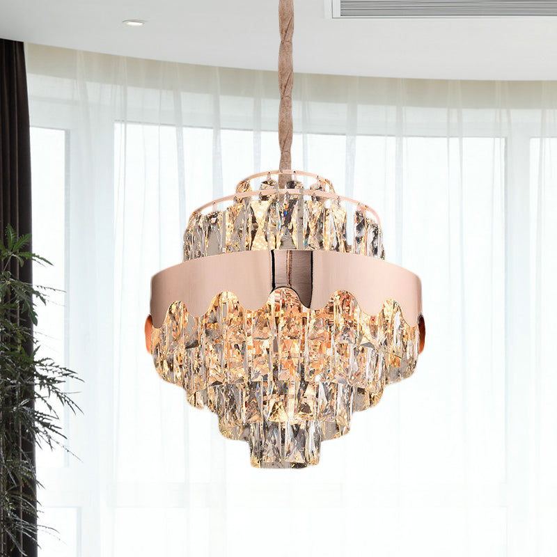 Kristal rechthoek gelaagde kroonluchter modernisme 7/12 Lichten eetkamerophanging hanger in goud